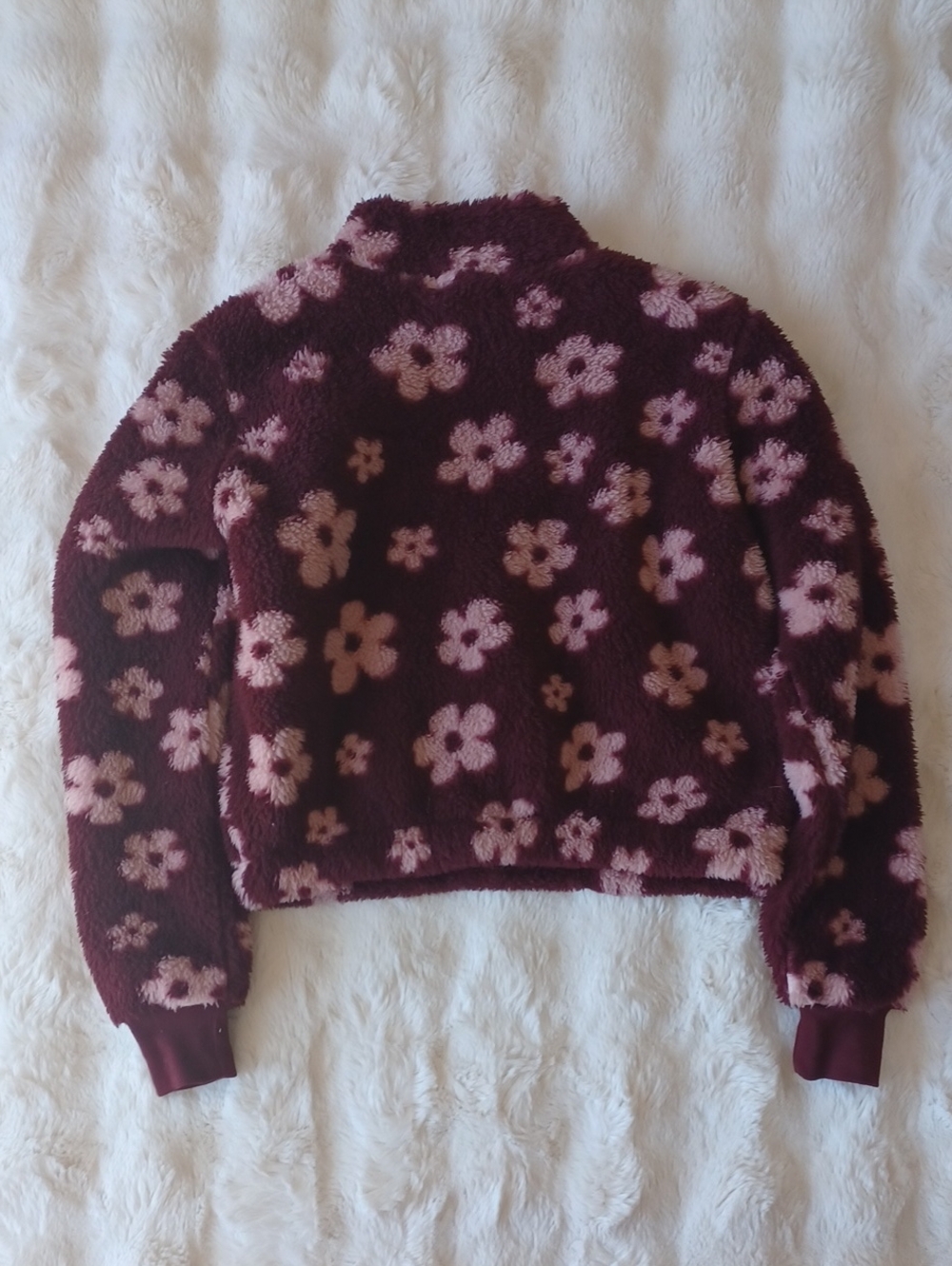 Women’s Burgundy Floral Sherpa Half-Zip Jacket - Picture 7 of 11